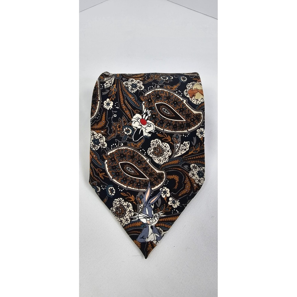 Looney Tunes Mania‎ Silk Tie Taz Bugs Paisley 100% Silk USA VTG Warner Bros 90s